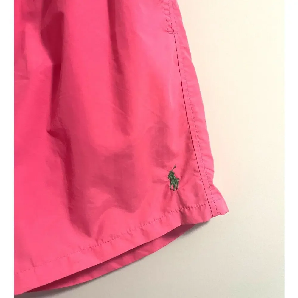 Polo by Ralph Lauren 90's Vintage Classic Nylon Relaxed Swim Trunks Hot Pink XL